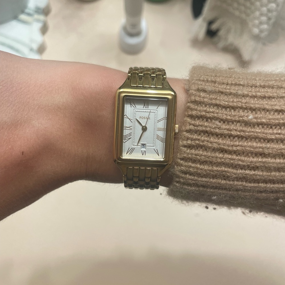 RAQUEL THREE-HAND DATE GOLD-TONE STAINLESS STEEL WATCH